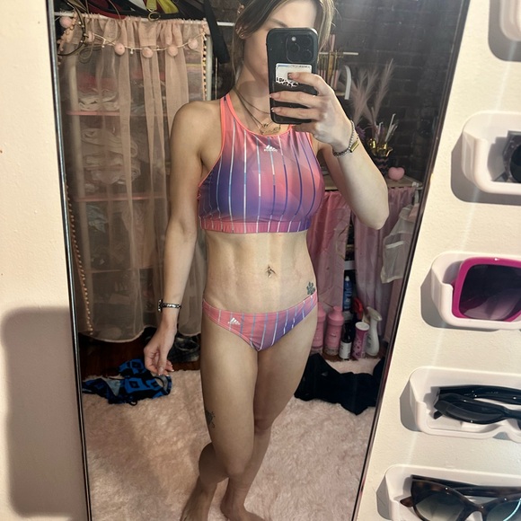 adidas Other - 💕 Adidas Pink and Purple Striped Bikini Set